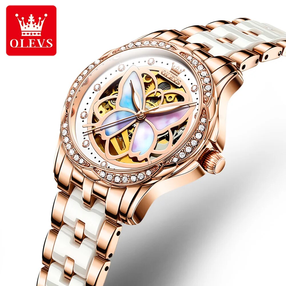 OLEVS-Mechanical-Watch-for-Women-Ceramic-Blue-strap-Original-Wristwatch-Skeleton-Automatic-Diamond-Elegant-Ladies-Watches OLEVS Mechanical Watch for Women Ceramic Blue strap Original Wristwatch Skeleton Automatic Diamond Elegant Ladies Watches Set - Image 1
