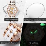 OLEVS Original Watch for Women Automatic Luxury Mechanical Waterproof Diamond Skeleton Rose Gold Ceramic Watches Ladies Gift Set - Image 3