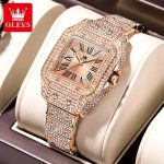 OLEVS Quartz Watch for Women All Diamond Luxury Waterproof Stainless steel Rose Gold Elegant Original Women's Quartz Watch