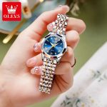 OLEVS Quartz Watch for Women Solid Stainless Steel Strap Rhombus Design Elegant Ladies Wristwatch Bracelet Necklace Gift Box Set - Image 4