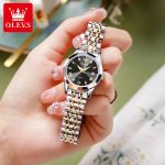 OLEVS Quartz Watch for Women Solid Stainless Steel Strap Rhombus Design Elegant Ladies Wristwatch Bracelet Necklace Gift Box Set - Image 5