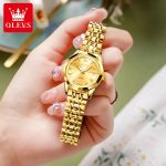 OLEVS Quartz Watch for Women Solid Stainless Steel Strap Rhombus Design Elegant Ladies Wristwatch Bracelet Necklace Gift Box Set - Image 6