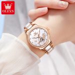 OLEVS Watch for Women Automatic Mechanical Stainless Steel Ceramic Watchband Ladies Wrist Watch Diamond Skeleton Dress Watch - Image 3