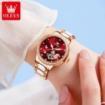 OLEVS Watch for Women Automatic Mechanical Stainless Steel Ceramic Watchband Ladies Wrist Watch Diamond Skeleton Dress Watch - Image 4