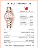 OLEVS Watch for Women Automatic Mechanical Stainless Steel Ceramic Watchband Ladies Wrist Watch Diamond Skeleton Dress Watch - Image 6