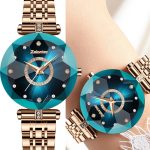 Top Luxury Women's Ocean Heart Starry Diamond Face Shining Multi Faceted Glass Solid Steel Band Women's Waterproof Watch