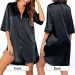 Women Ice Silk Pajamas Nightgowns Sleepwear Nightdress Short Sleeved Shirt Black M L XL V Neck Smooth Sexy Casual Fashion - Image 4