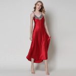 Women's Nightdress Lace Satin Nightgowns Sexy Lingerie Long Chemise Sleepwear - Image 3