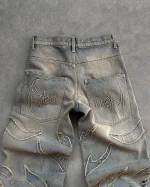 2023 Street Retro Raw Edge Embroidery Baggy Jeans for Men Fashion Hip Hop Pattern Women Patchwork High Waisted Denim Pants Y2k - Image 2