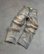 2023 Street Retro Raw Edge Embroidery Baggy Jeans for Men Fashion Hip Hop Pattern Women Patchwork High Waisted Denim Pants Y2k