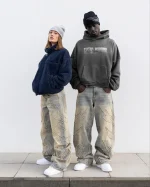2023 Street Retro Raw Edge Embroidery Baggy Jeans for Men Fashion Hip Hop Pattern Women Patchwork High Waisted Denim Pants Y2k - Image 6