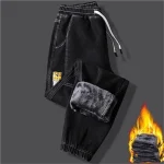 2023New Men's jeans Winter Fleece Jeans Thick Warm Denim Pants Men Streetwear Black Joggers Harem Jean Thermal Trousers - Image 3