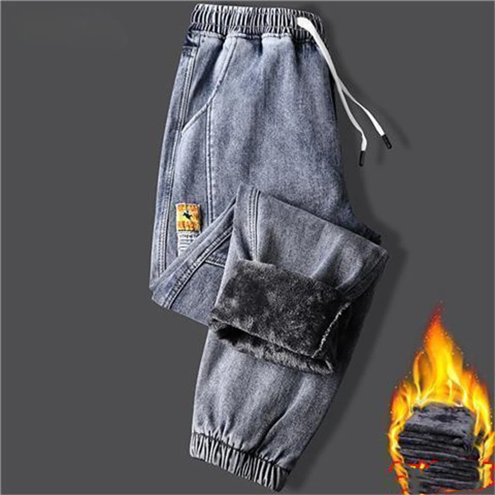 2023New-Men-s-jeans-Winter-Fleece-Jeans-Thick-Warm-Denim-Pants-Men-Streetwear-Black-Joggers-Harem 2023New Men's jeans Winter Fleece Jeans Thick Warm Denim Pants Men Streetwear Black Joggers Harem Jean Thermal Trousers - Image 1