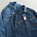 Heavyweight Retro Casual Wear Men's Shirt Coat Washed Denim Blouse Cargo Jeans Oversized Tops Wear-resistant Clothing Loose - Image 4