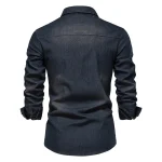 Men's Denim Shirt High Qualituy Elastic Cotton Long Sleeve Shirt Black Casual Slim Clothing Navy Blue Mens Fashion Shirt 2023 - Image 4