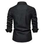 Men's Denim Shirt High Qualituy Elastic Cotton Long Sleeve Shirt Black Casual Slim Clothing Navy Blue Mens Fashion Shirt 2023 - Image 5