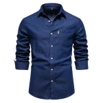 New Autumn Cotton Denim Shirt Men Long Sleeve Solid Color Casual Slim Fit Shirt Mens Designer Clothing Cowboy Shirts For Men - Image 3