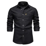 New Autumn Cotton Denim Shirt Men Long Sleeve Solid Color Casual Slim Fit Shirt Mens Designer Clothing Cowboy Shirts For Men - Image 4