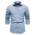 New Autumn Cotton Denim Shirt Men Long Sleeve Solid Color Casual Slim Fit Shirt Mens Designer Clothing Cowboy Shirts For Men - Image 5