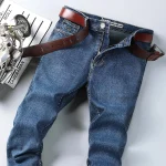 New Spring Autumn Men Classic Jeans Men's Smart Jeans Fashion Business Straight Regular Blue Stretch Denim Trousers Mens Jeans - Image 2