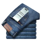 New Spring Autumn Men Classic Jeans Men's Smart Jeans Fashion Business Straight Regular Blue Stretch Denim Trousers Mens Jeans - Image 5
