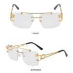 Retro Cheetah Decoration Rimless Sunglasses for Women Men Metal Steampunk Sun Glasses Frameless Fashion Shades UV400 Eyewear - Image 2