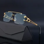 Retro Cheetah Decoration Rimless Sunglasses for Women Men Metal Steampunk Sun Glasses Frameless Fashion Shades UV400 Eyewear