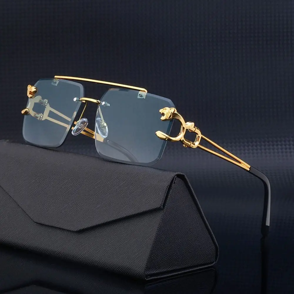 Retro-Cheetah-Decoration-Rimless-Sunglasses-for-Women-Men-Metal-Steampunk-Sun-Glasses-Frameless-Fashion-Shades-UV400 Retro Cheetah Decoration Rimless Sunglasses for Women Men Metal Steampunk Sun Glasses Frameless Fashion Shades UV400 Eyewear - Image 1