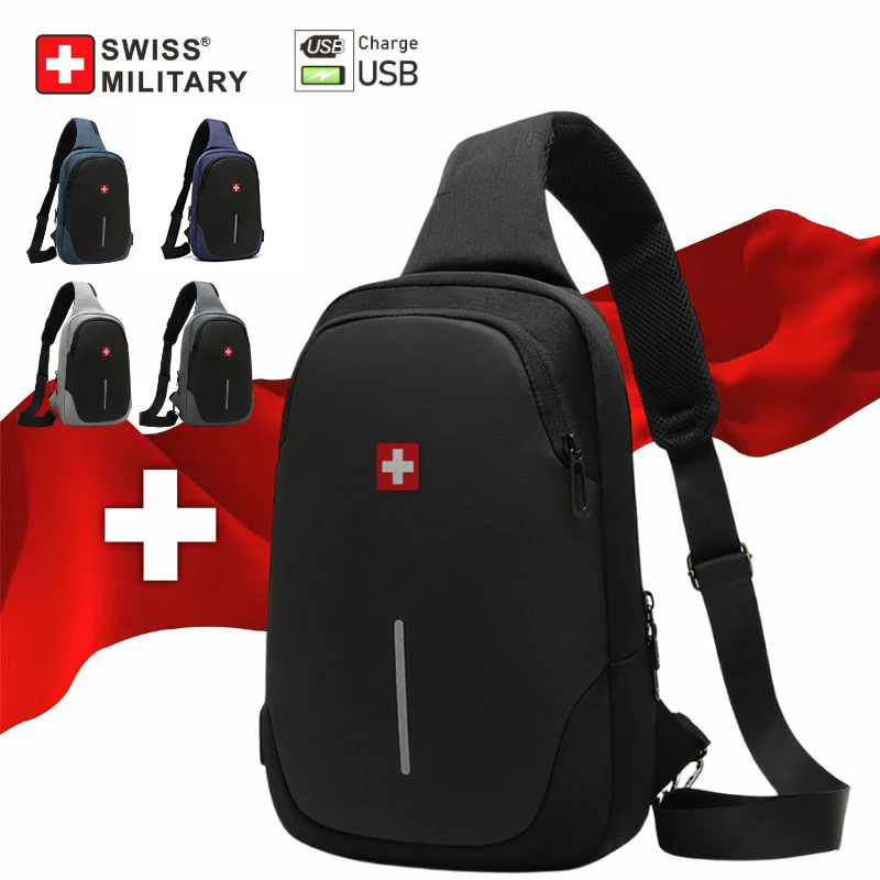 SWISS-New-Men-s-Fashion-Chest-Bag-Solid-Color-Chest-Bag-Outdoor-Casual-Fashion-Shoulder-Crossbody SWISS New Men's Fashion Chest Bag Solid Color Chest Bag Outdoor Casual Fashion Shoulder Crossbody Bag Waterproof anti-theft bag - Image 1
