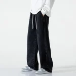Spring Men Baggy Washed Jeans Drawstring Wide Leg Cargo Denim Pants Fashion Casual Trousers Male Designer Clothing Blue Black - Image 2