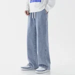 Spring Men Baggy Washed Jeans Drawstring Wide Leg Cargo Denim Pants Fashion Casual Trousers Male Designer Clothing Blue Black