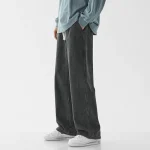 Spring Men Baggy Washed Jeans Drawstring Wide Leg Cargo Denim Pants Fashion Casual Trousers Male Designer Clothing Blue Black - Image 3