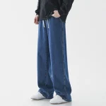 Spring Men Baggy Washed Jeans Drawstring Wide Leg Cargo Denim Pants Fashion Casual Trousers Male Designer Clothing Blue Black - Image 4