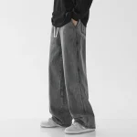 Spring Men Baggy Washed Jeans Drawstring Wide Leg Cargo Denim Pants Fashion Casual Trousers Male Designer Clothing Blue Black - Image 5