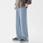 Spring Men Baggy Washed Jeans Drawstring Wide Leg Cargo Denim Pants Fashion Casual Trousers Male Designer Clothing Blue Black - Image 6