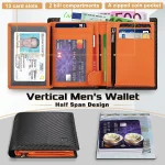 TEEHON Dermic carbon fiber shape Men Wallet Coin Pocket RFID Credit Card Holder Half Span Design Black Purse - Image 2