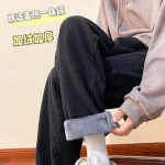 Winter New Men's Warm Plush Straight Tube Fit Jeans Men Loose Korean Fashion Thicken Trousers Fleece Brand Pants Black Blue - Image 2