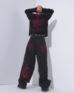 Y2K Jeans Mens Hip Hop Retro Skull Embroidery Washed Baggy Denim Pants New Straight Casual Loose Wide Leg Trouser Streetwear - Image 2