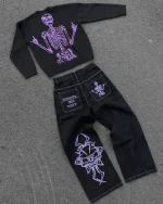 Y2K Jeans Mens Hip Hop Retro Skull Embroidery Washed Baggy Denim Pants New Straight Casual Loose Wide Leg Trouser Streetwear - Image 5