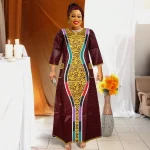 MD African Dresses For Woman Bazin Riche Embroidery Desing Long Dress Church Clothes Ladies African Traditional Design Dresses - Image 2
