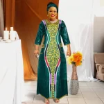 MD African Dresses For Woman Bazin Riche Embroidery Desing Long Dress Church Clothes Ladies African Traditional Design Dresses - Image 4